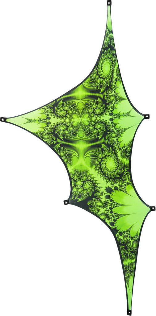 PSYWORK Schwarzlicht Segel Elasthan "Fractal Green Black II Left", 1,50x2,75m