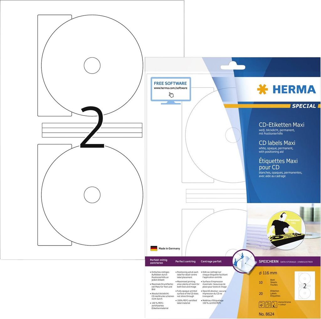 HERMA - Etikett 8624 CD 116mm weiß opak 20 Stück