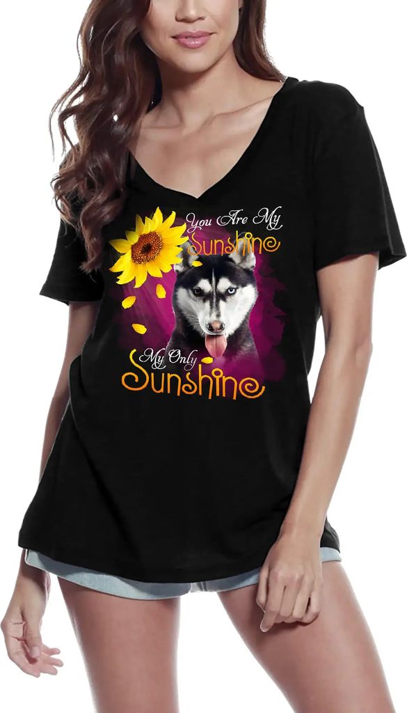 Damen Grafik T-Shirt V-Ausschnitt Mein einziger Sonnenschein - sibirischer Husky – My Only Sunshine - Siberian Husky – Öko-Verantwortlich Vintage