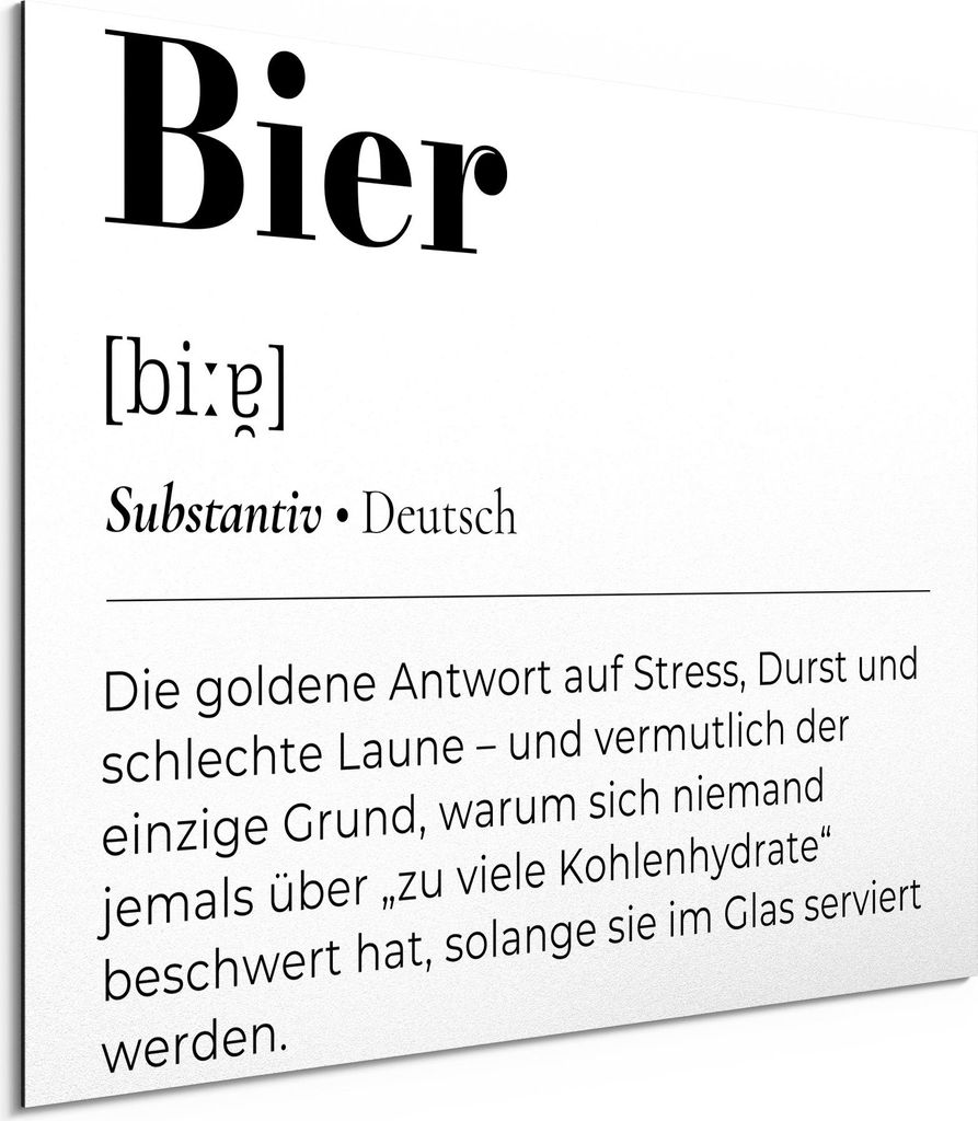 DEQORI Alu-Dibond Bild Weiß 40x30 cm 'Bier - Definition' Wandbild Metall dünn Design