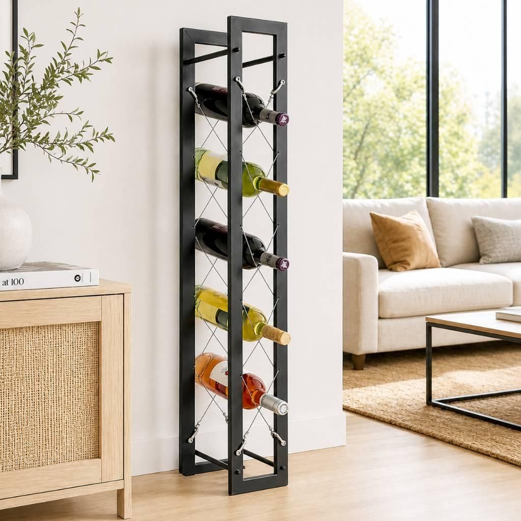DanDiBo Weinregal Flaschenregal Freistehend Pit 100 cm Schwarz Metall Weinständer Weinflaschenhalter Wine Rack Schmal Weinregale Flaschenhalter