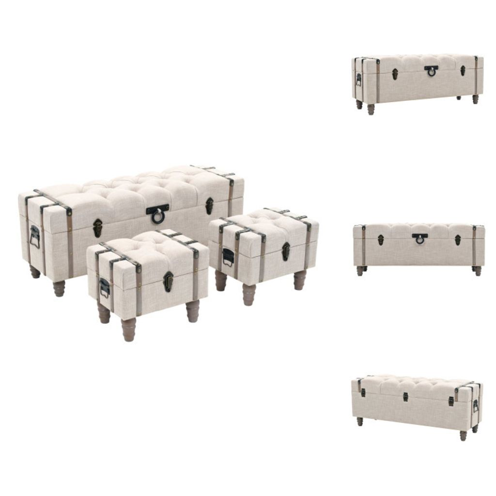 vidaXL Aufbewahrungsbank-Set 3-tlg. Massivholz und Stahl 112x37x45 cm - Truhen- & Flurbänke