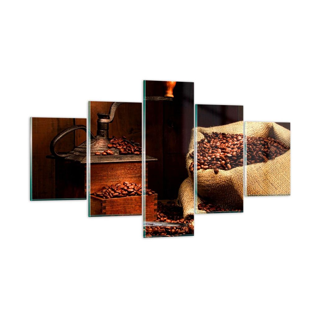 Bilder auf glas - Frühstück Schokolade Kaffee Bohnen - 125x70cm - Glasbilder - Wandbilder - Kunstdruck - Wanddekoration aus Glas - Glas Bilder - ...