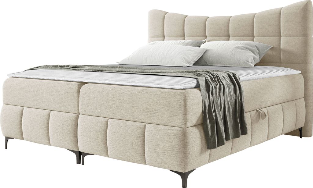 MIRJAN24 Boxspringbett mit zwei Bettkästen Nova, Ehebett, Doppelbett mit Topper, Härtegrad H3 (Farbe: Freya 210.03, Größe: 160x200 cm)