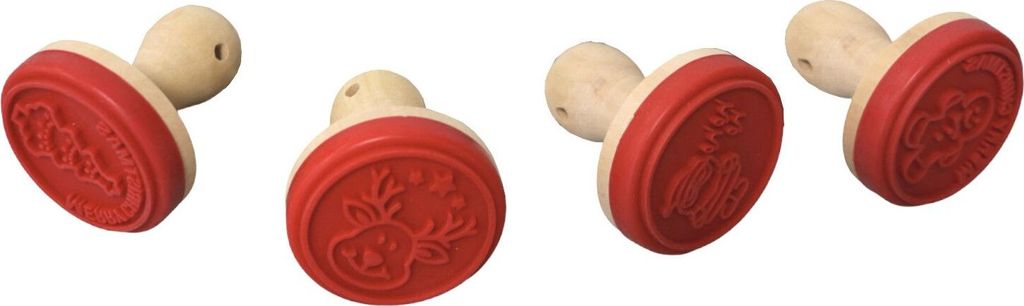 Weihnachts-Keksstempel 1x 5cm rund Holz Silikon Plätzchenstempel Motivstempel