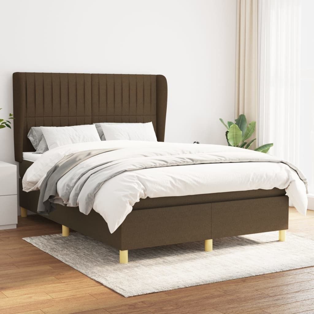 The Living Store Boxspringbett mit Matratze Dunkelbraun 140x190 cm Stoff