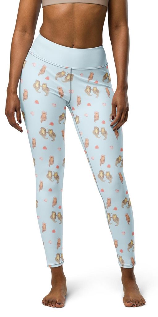 Mr. & Mrs. Panda Sportleggings Otter Hände halten Größe L - Blau - Geschenk, Yoga-Hose, Leggins, Yogaleggings, Paar, Liebe, glücklich, Tights, ...