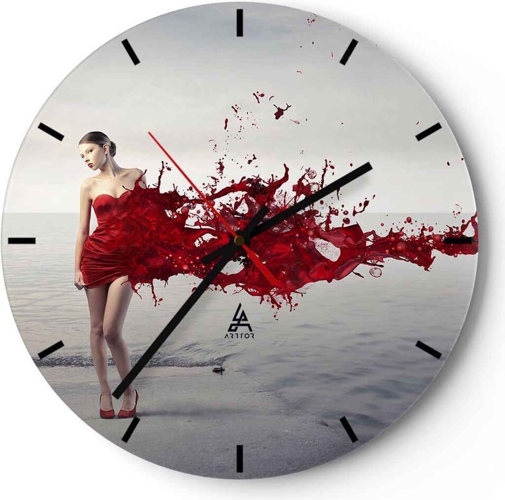 Wanduhr - Rund - Glasuhr - Weiblich modell posieren nackt - 40x40cm - Schleichendes Uhrwerk - Lautlos - zum Aufhängen bereit - Dekoration Modern -...