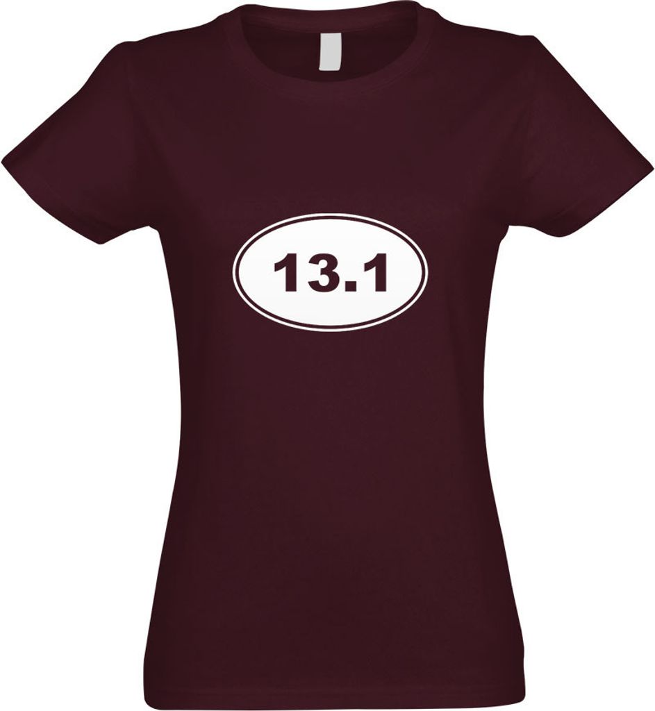 Kiwistar - T-Shirt tailliert - Damen - Burgund - 13.1 Run - mit Motiv Bedruckt - Funshirt Design - Sport - Freizeit - Damen - L