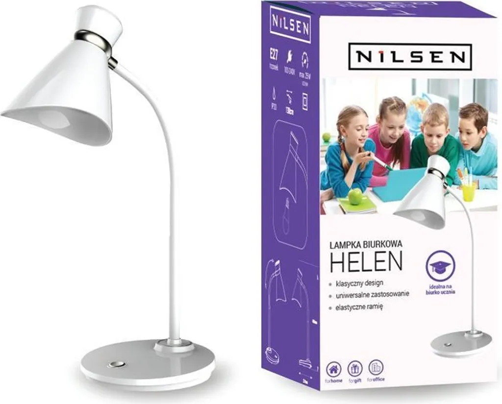 Lampe de bureau blanche E27 Nilsen HELEN - idéale pour lire et travailler