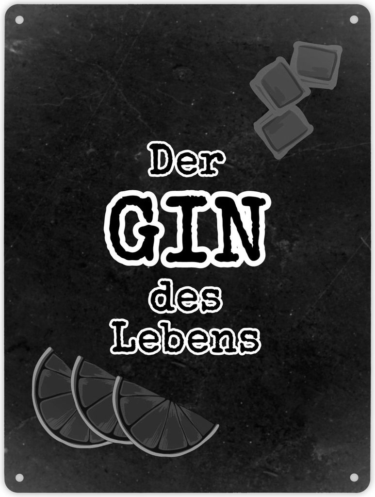 Metallschild XL in 21x28 cm mit Spruch Der GIN des Lebens