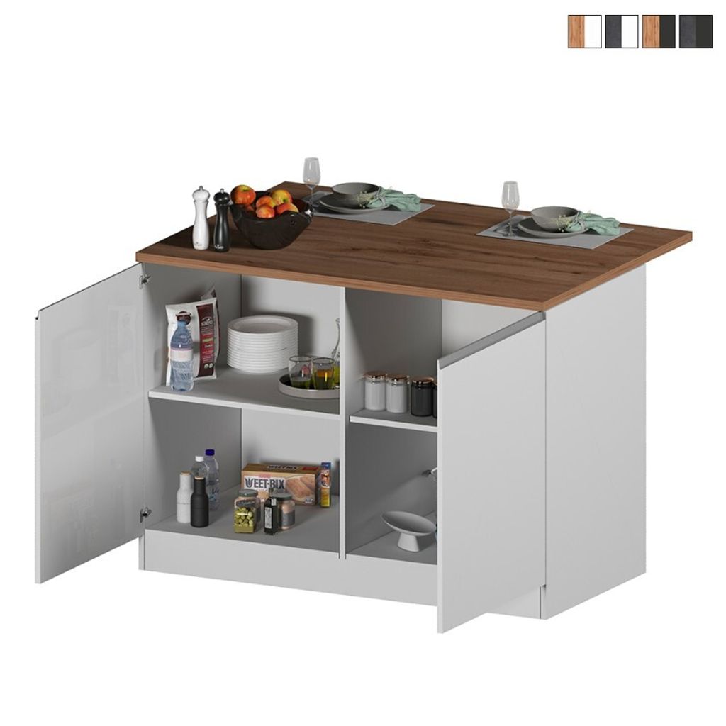 Insel für moderne Küche mit 2 Türen Holztisch 125x90x90cm Deer - Weiß - Eiche