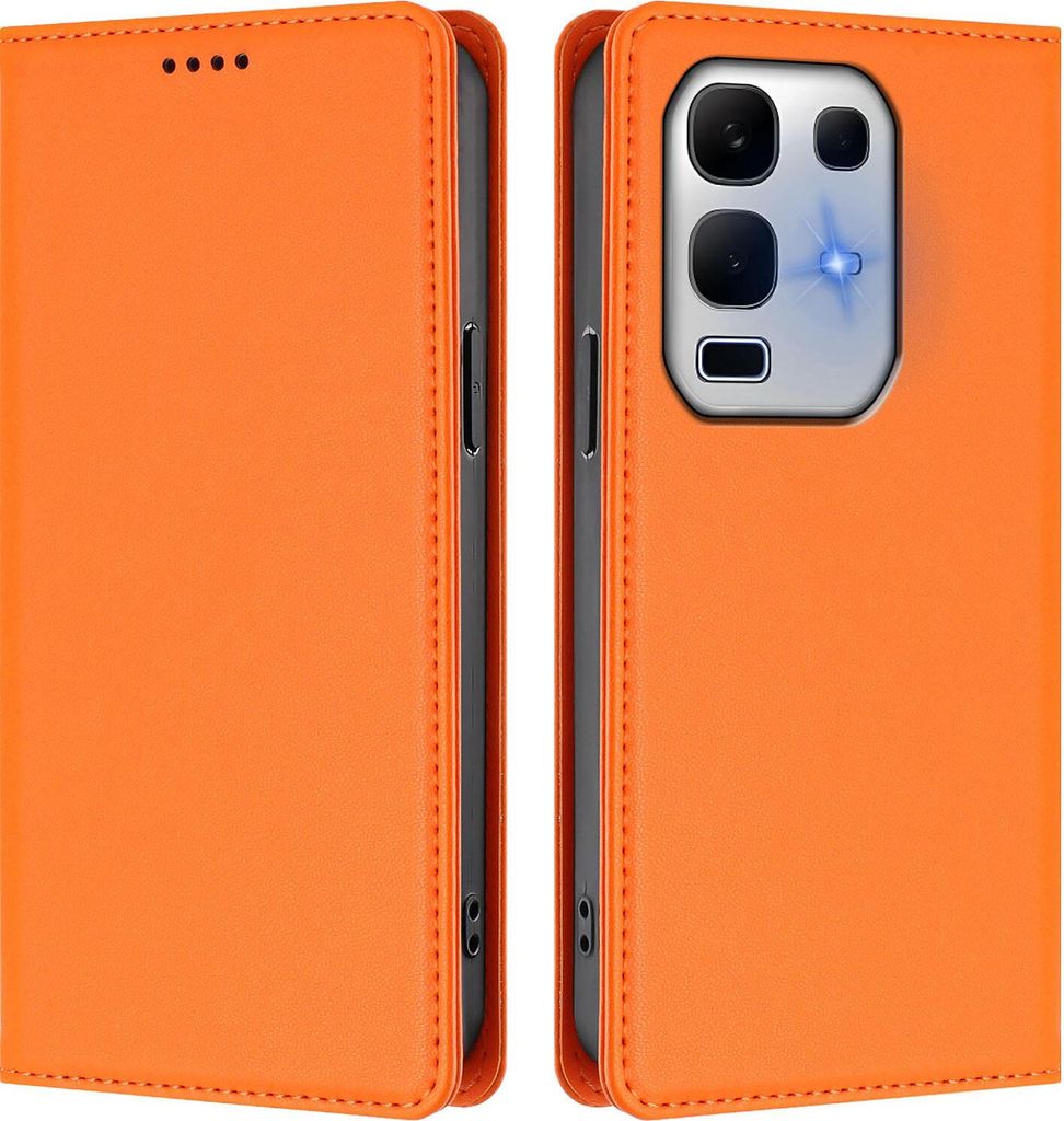 Handyhülle für Infinix Note 50X 5G, Kunstleder Klapphülle Stoßfeste Magnetische Hülle mit Ständer Orange