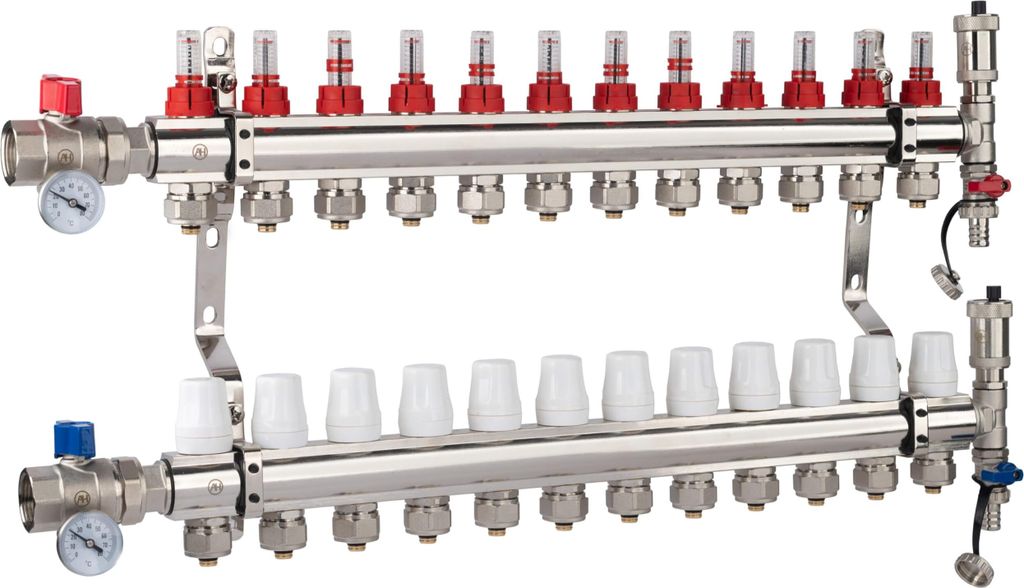 AQUA HEATING Heizkreisverteiler Für Fußbodenheizung 12 Heizkreise 10 Bar Verteiler Set Gerades Ventil PEX Verbinder