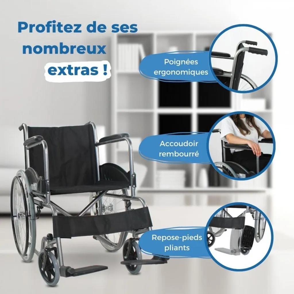Fauteuil roulant pliant Mobiclinic Alcazaba manuel noir assise 46 cm