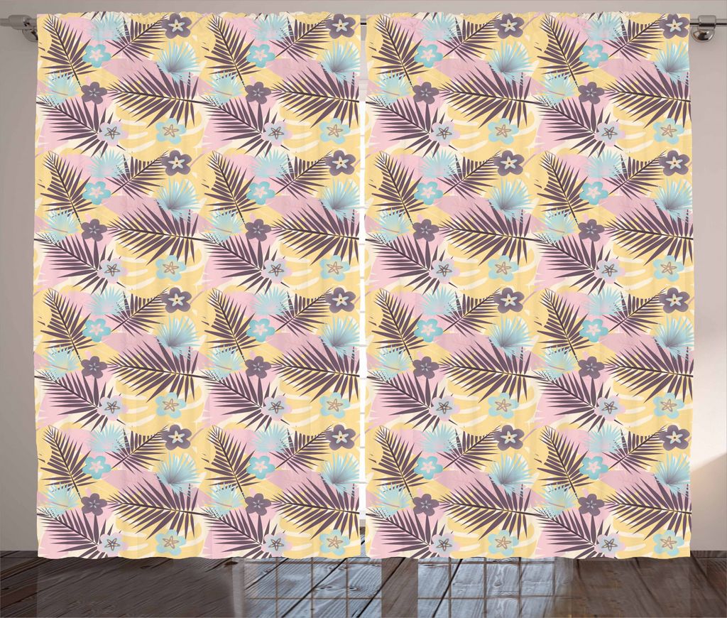 ABAKUHAUS Tropisch Rustikaler Gardine, Exotischer Walddschungel, Schlafzimmer Kräuselband Vorhang mit Schlaufen und Haken, 280 x 225 cm, Mehrfarbig