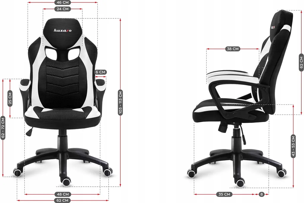 Huzaro Force 2.5 White Mesh Gaming Chair - 17