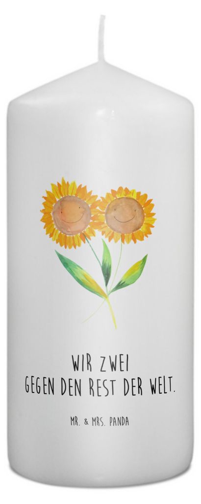 Mr. & Mrs. Panda Kerze Blume Sonnenblume 15 x 7 cm - Weiß - Geschenk, Lieblingsmensch, Bedruckte, Garten, Zusammen, Erinnerungslicht, Sonnenblumen...
