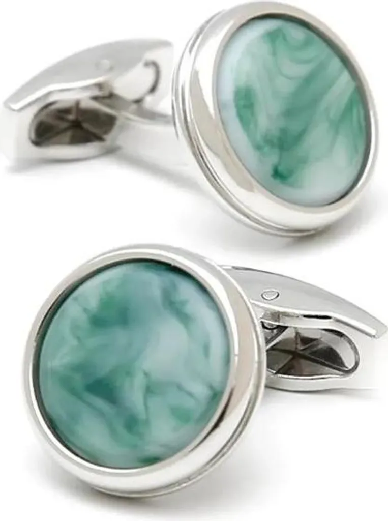 Boutons de manchette turquoise avec pierre sertie et finition argentée