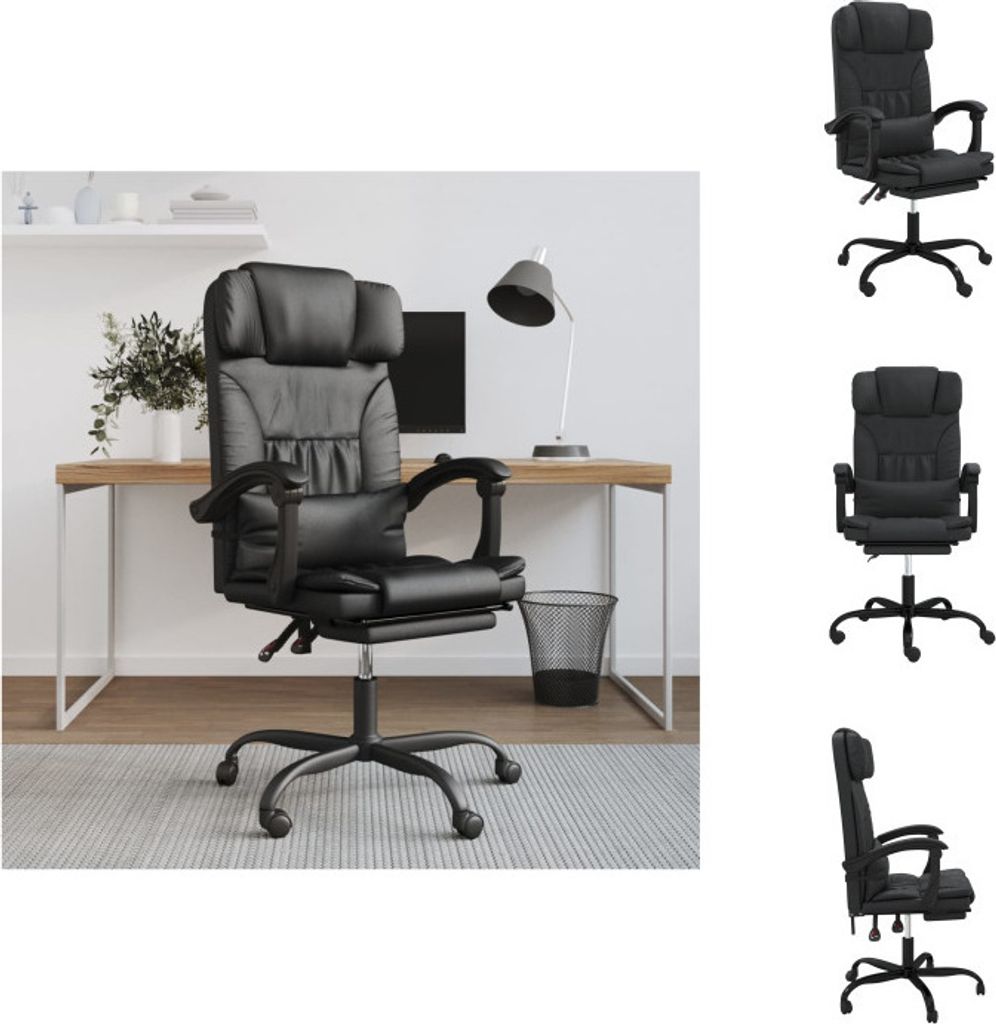 vidaXL Bürostuhl mit Liegefunktion Schwarz Kunstleder - Bürostühle