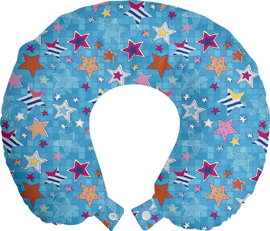 ABAKUHAUS Sterne Reisekissen Nackenkissen, Bunte Himmelskörper, Schaumstoff Reiseartikel für Flugzeug und Auto, 30x30 cm, Mehrfarbig