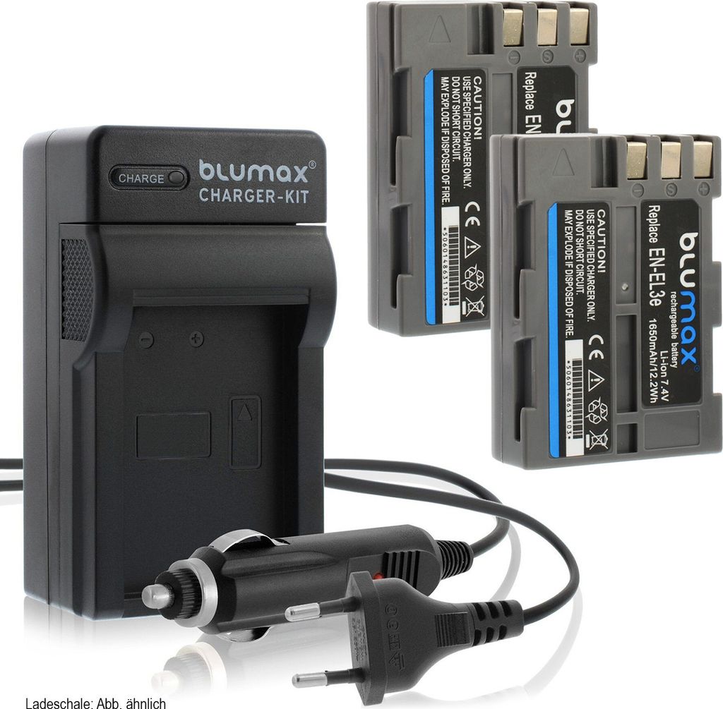 2x Akku + Lader für Nikon EN-EL3e DSLR D700 D900 D200 D300 1650 mAh (7,4V)