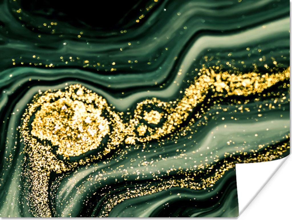 MuchoWow Poster Marmor - Gold - Glitter - Grün - Marmoroptik - Luxus 40x30 cm - Plakate für die Wände - Poster Wohnzimmer
