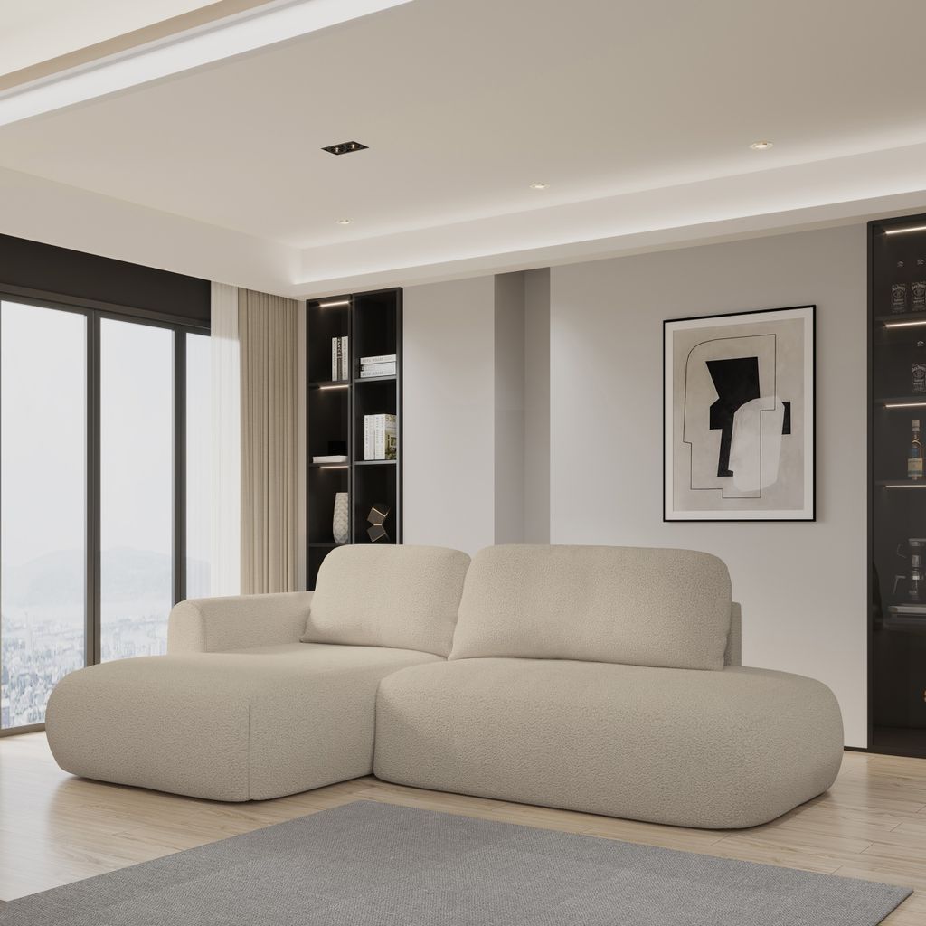 Masseno Ecksofa NUVIRA L-S mit Schlaffunktion L-Form, Sofa mit Bettkasten, Wohnzimmersofa, Couch, Soffa, Bettsofa, Couchgarnitur- Beige, QUELLE 05