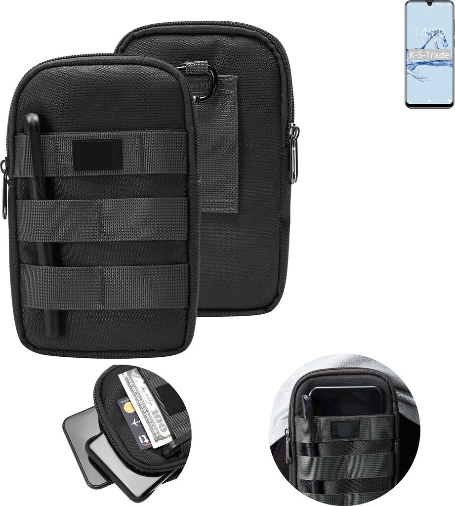 K-S-Trade Holster Gürtel Tasche kompatibel mit Oukitel C16 Handy Tasche Schutz Hülle dunkel-grau viele Fächer, 1x