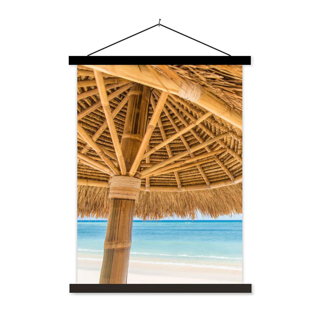 MuchoWow Textilposter Sonnenschirm - Strand - Meer - Tropisch 40x53 cm mit schwarzem Rahmen - Abbildung