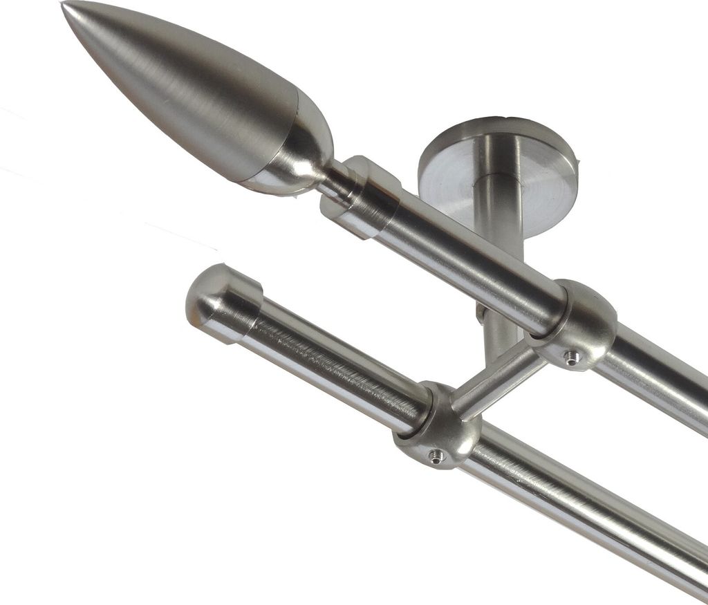 Gardinenstange Set Edelstahl Look Metall Ø 16mm Deckenbefestigung 2-lauf Spitze, Länge wählbar D21 E10 E17