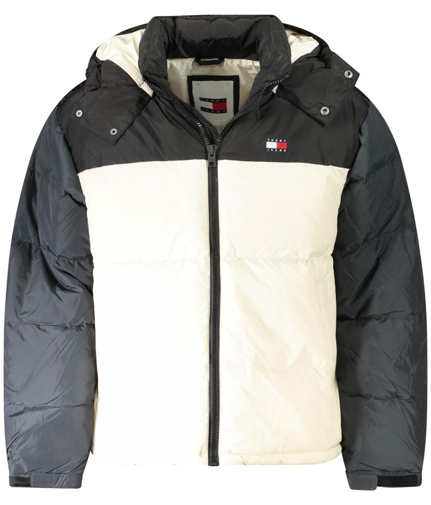 Stilvolle schwarze Herrenjacke mit abnehmbarer Kapuze und Details
