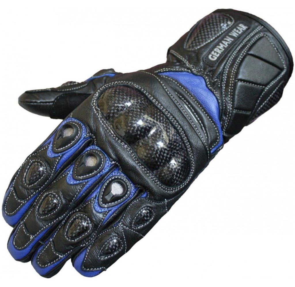 Motorradhandschuhe Motorrad Biker Handschuhe Lederhandschuhe, Größe:8=M, Farbe:Blau