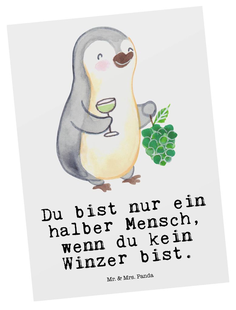 Mr. & Mrs. Panda bildkarte Winzer Herz - Weiß - Geschenk, Postkarten, Postkarte, Kunstkarten, einzelkarte, Grußkarte, Ansichtskarte