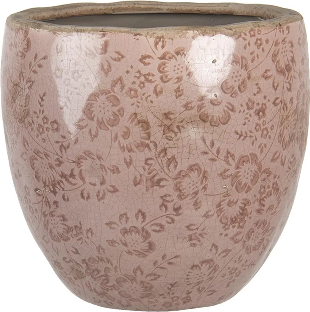 Clayre & Eef Pot de fleurs Ø 20x19 cm en céramique rose pastel rustique