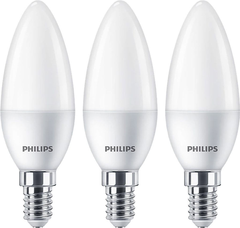 3 x Philips LED Leuchtmittel Kerzenform 4,9W = 40W E14 matt Productafbeelding 