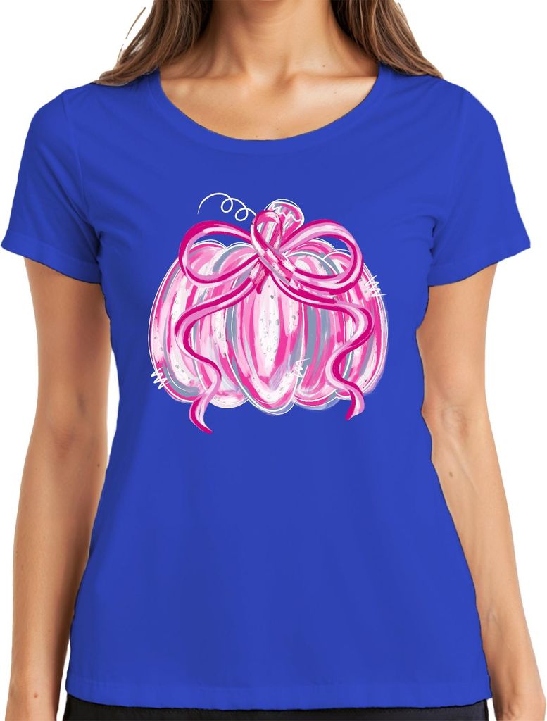 Brustkrebs Rosa Schleife Kürbis Herbst Halloween Bewusstsein Pink Damen T-Shirt, Blau, S