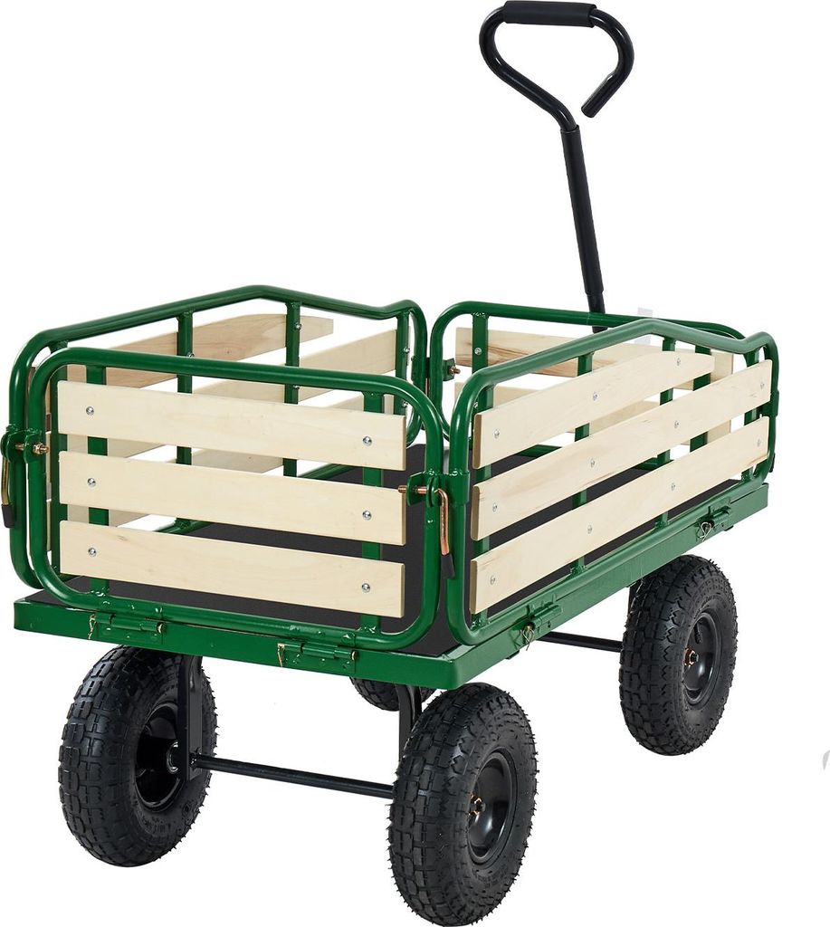 SucceBuy Handwagen für Kinder, 102 cm Bollerwagen, Transportwagen mit Schiebestange, aus Holz und Metall, bis 150 kg belastbar, geeignet für Kind...