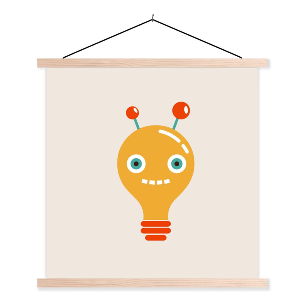 MuchoWow Textilposter Roboter - Glühbirne - Gesicht - Antenne - Kinder 40x40 cm mit holzfarbenen Rahmen - Posterleiste