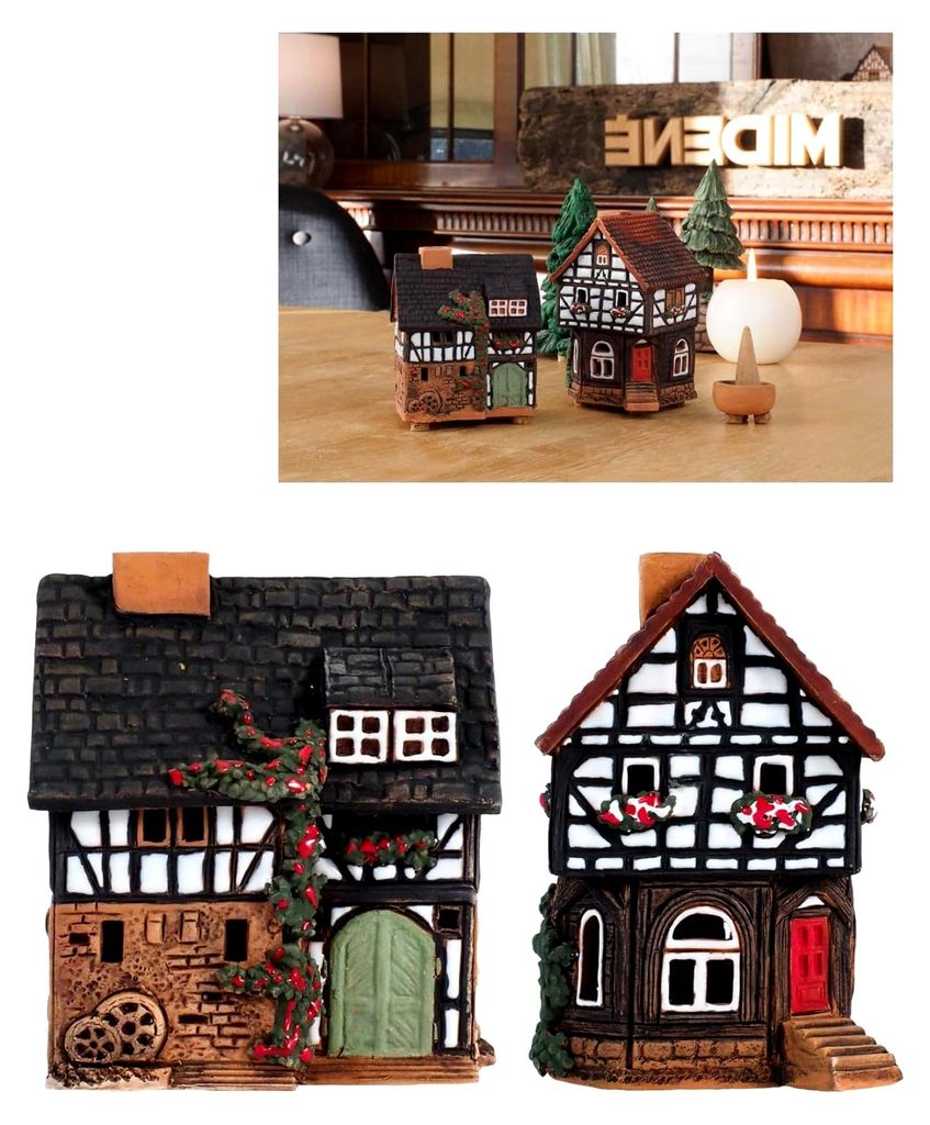 Keramikdorfhäuser Kollektion - Handgefertigte Miniaturen historischer Gebäude in Lauterbach, Deutschland - Kegel-Räucherhalter - Keramik Räuche...