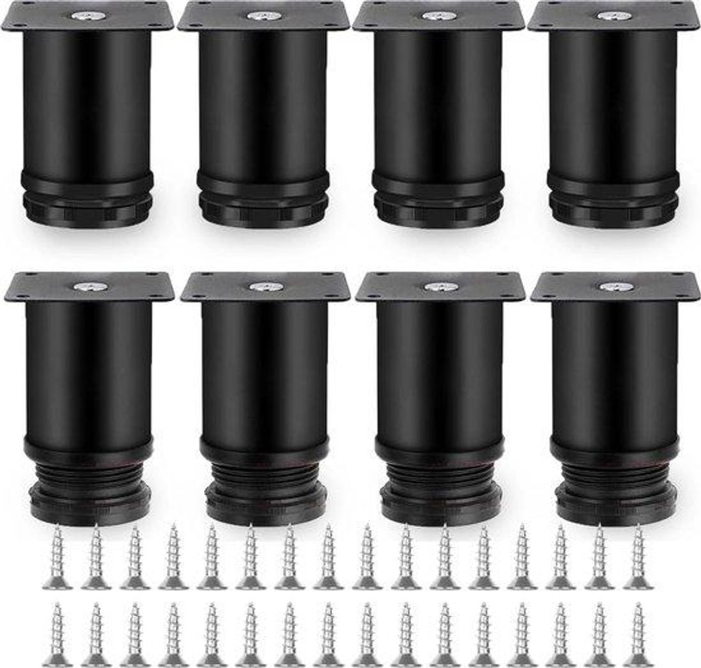 Verstelbare poten - 8 stuks - 50 x 80 mm - geborsteld RVS - zwart - für Tisch, Bank, Schrank, Stuhl