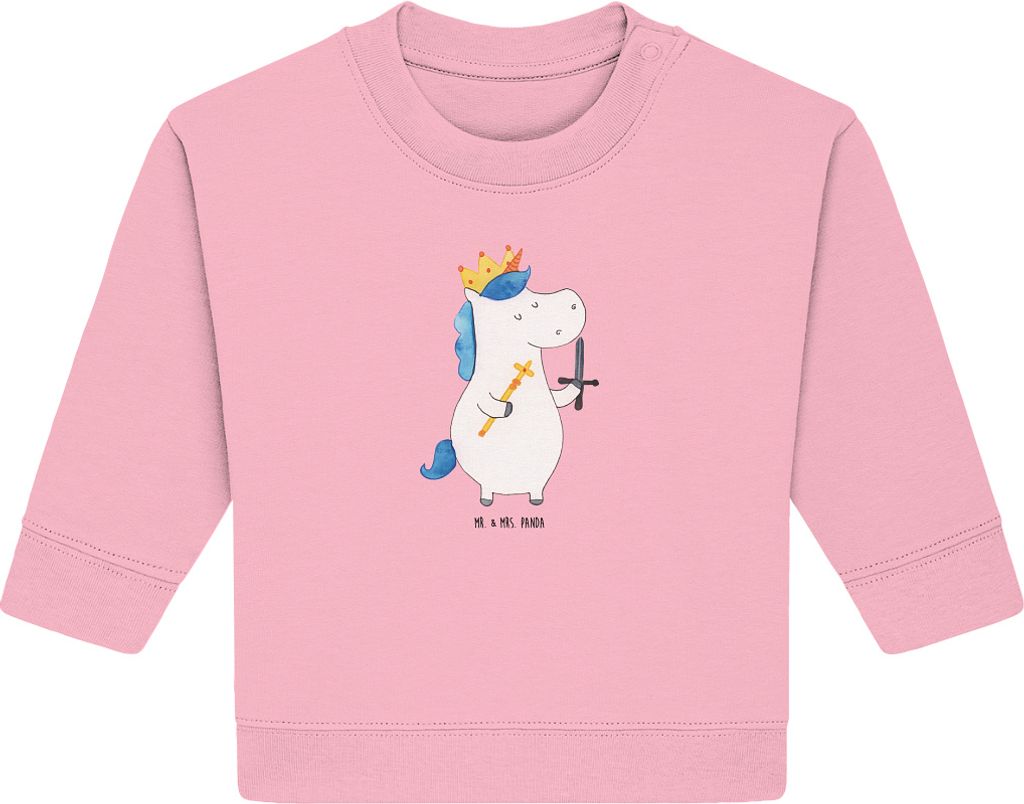 Mr. & Mrs. Panda Organic Baby Pullover Einhorn König mit Schwert 12. - 18. Monat - Baumwolle Pink - Geschenk, Unicorn, Ritter, Einhörner, Bullove...