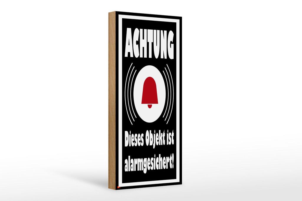 Holzschild Hinweis 10x27cm Achtung Objekt alarmgesichert