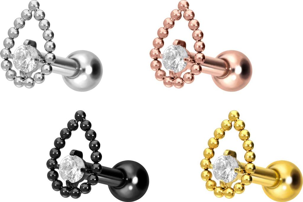Ohrpiercing Titan Ohrpiercing mit Innengewinde TROPFEN + KRISTALL Gold Stablänge: 8mm