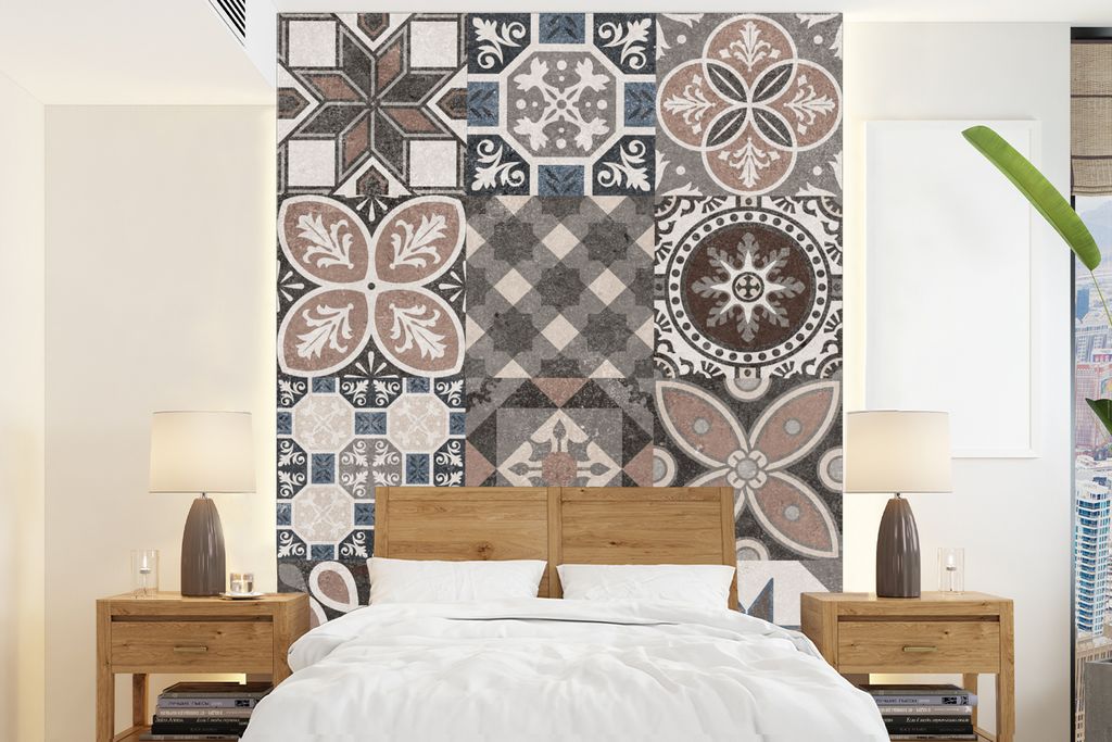 MuchoWow Fototapete für Wohnzimmer oder Schlafzimmer Wandtapete Vinyl Motivtapete Blumen - Figuren - Braun - Design - 205x280 cm - Wandbild