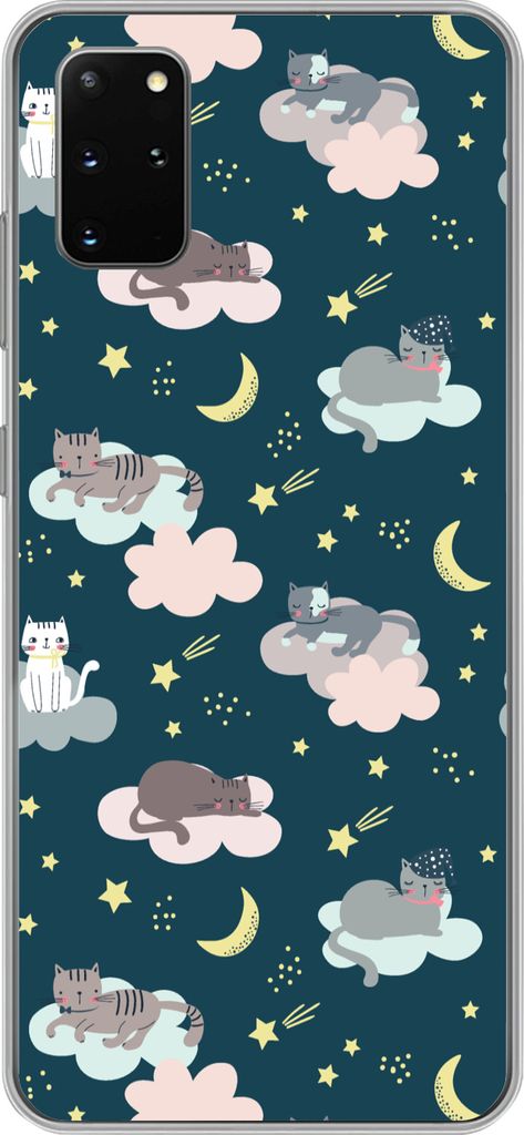 MuchoWow Handyhülle Schutzhülle Hülle für Telefoonhoesje Samsung Galaxy S20 Plus Muster - Katze - Mond - Jungen - Mädchen - Kinder - Kind Si...