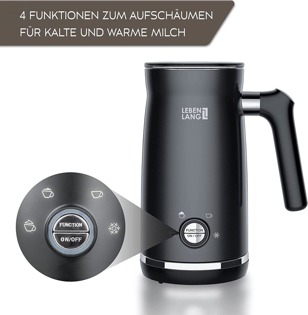 LEBENLANG Milchaufschäumer elektrisch Schwarz