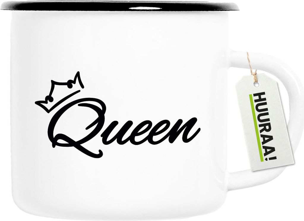 Huuraa Emaille Tasse Queen Krone 300ml Vintage Campingbecher Geschenkidee