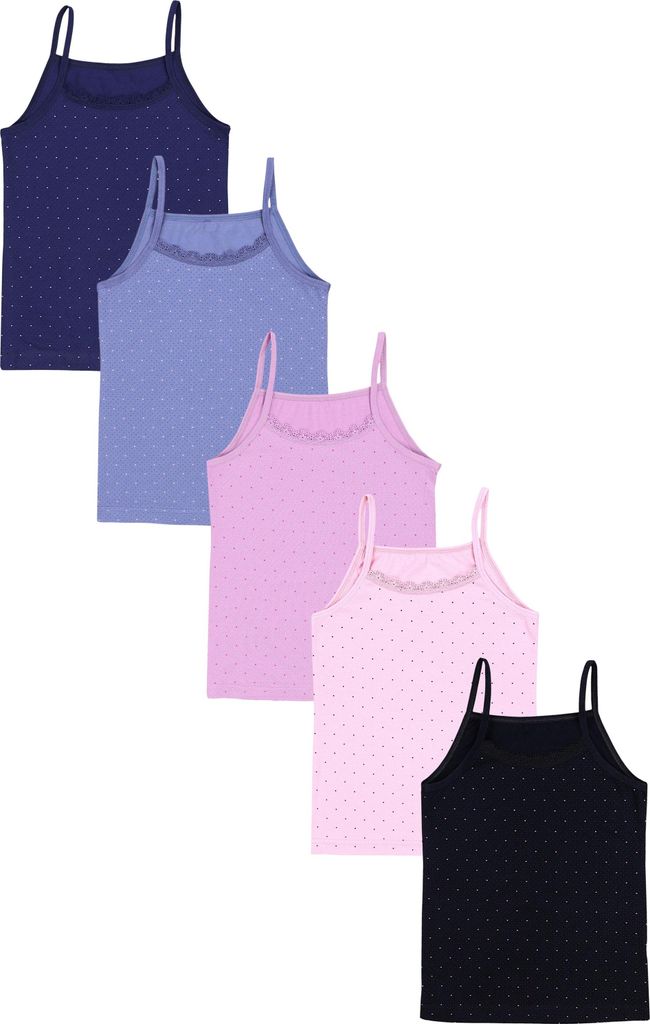 TupTam Mädchen Unterhemd Spaghettiträger Top – Atmungsaktive Unterhemden Mädchen im 5er Pack, Farbe: Spitze Punkte Puderrosa Dunkelblau Schwar...