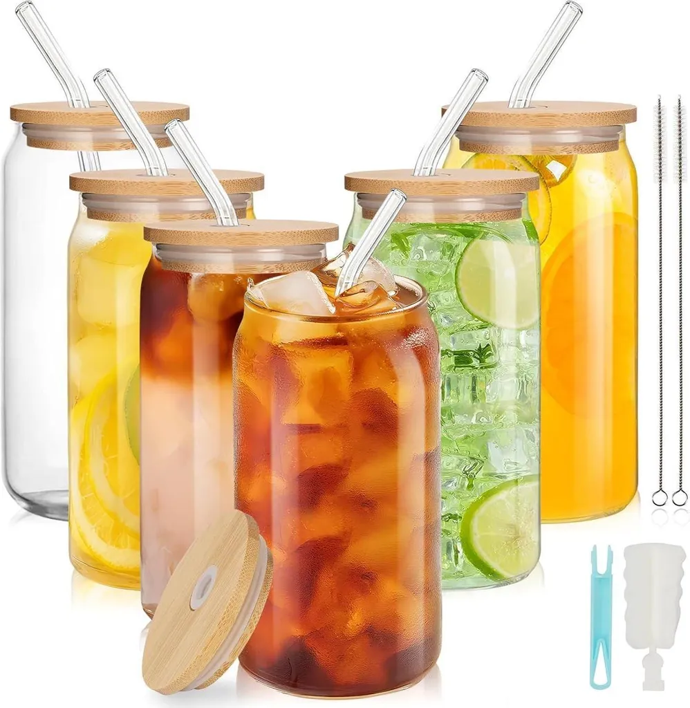 Set 6 Tumbler Lattina Vetro 16oz per Drink e Caffè Freddo